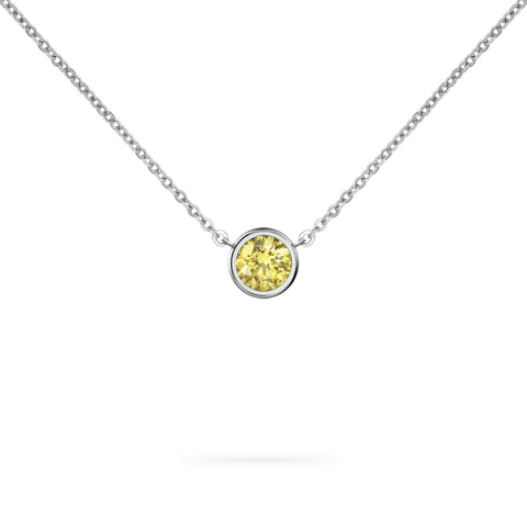 Jamestown Lemon Verbena Quartz Solitaire Necklace in 14k Gold (August) - White Gold