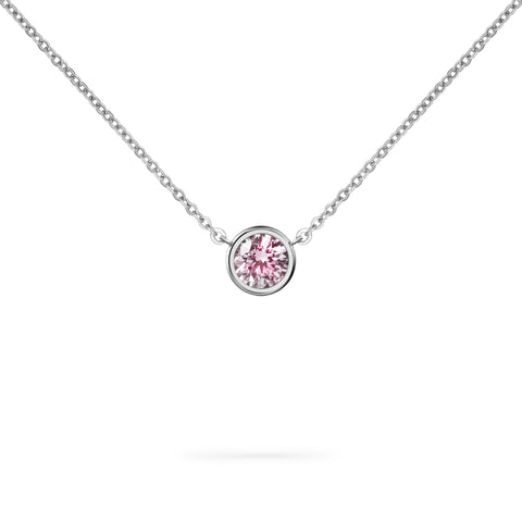 Jamestown Pink Sapphire Solitaire Necklace in 14k Gold (October) - White Gold