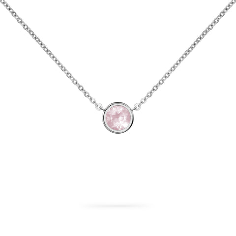 Jamestown Rose Quartz Solitaire Necklace in 14k Gold (October) - White Gold