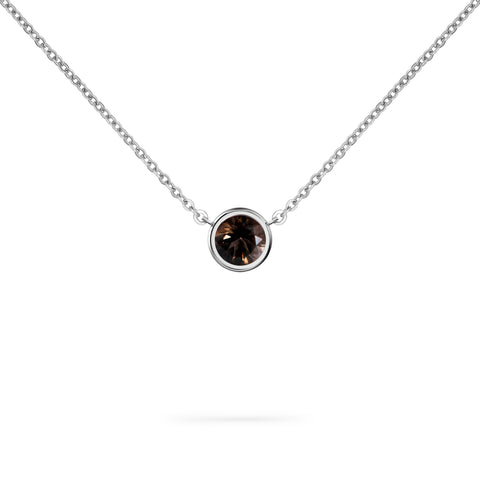 Jamestown Smoky Quartz Solitaire Necklace in 14k Gold (November) - White Gold
