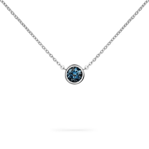 Jamestown Atlantic Blue Topaz Solitaire Necklace in 14k Gold (December) - White Gold