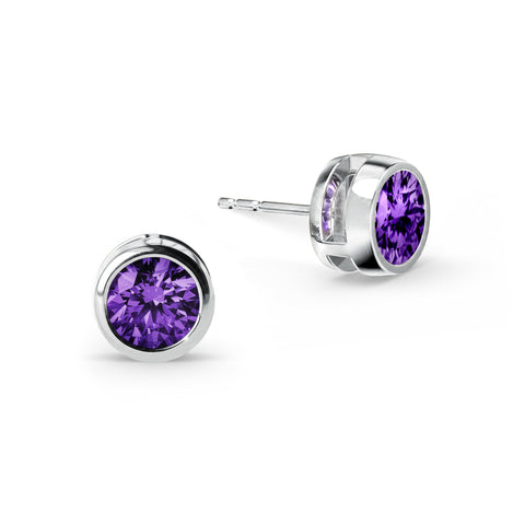 Jamestown Amethyst Stud Earrings in 14k Gold (February) - White Gold