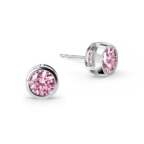 Jamestown Pink Sapphire Stud Earrings in 14k Gold (October) - White Gold