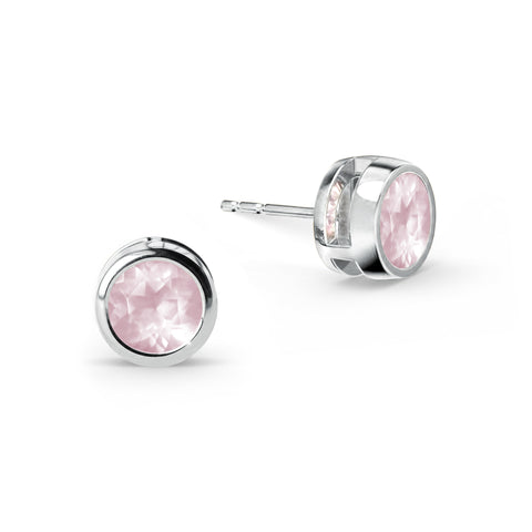 Jamestown Rose Quartz Stud Earrings in 14k Gold (October) - White Gold