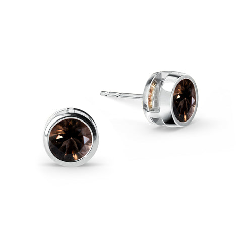 Jamestown Smoky Quartz Stud Earrings in 14k Gold (November) - White Gold