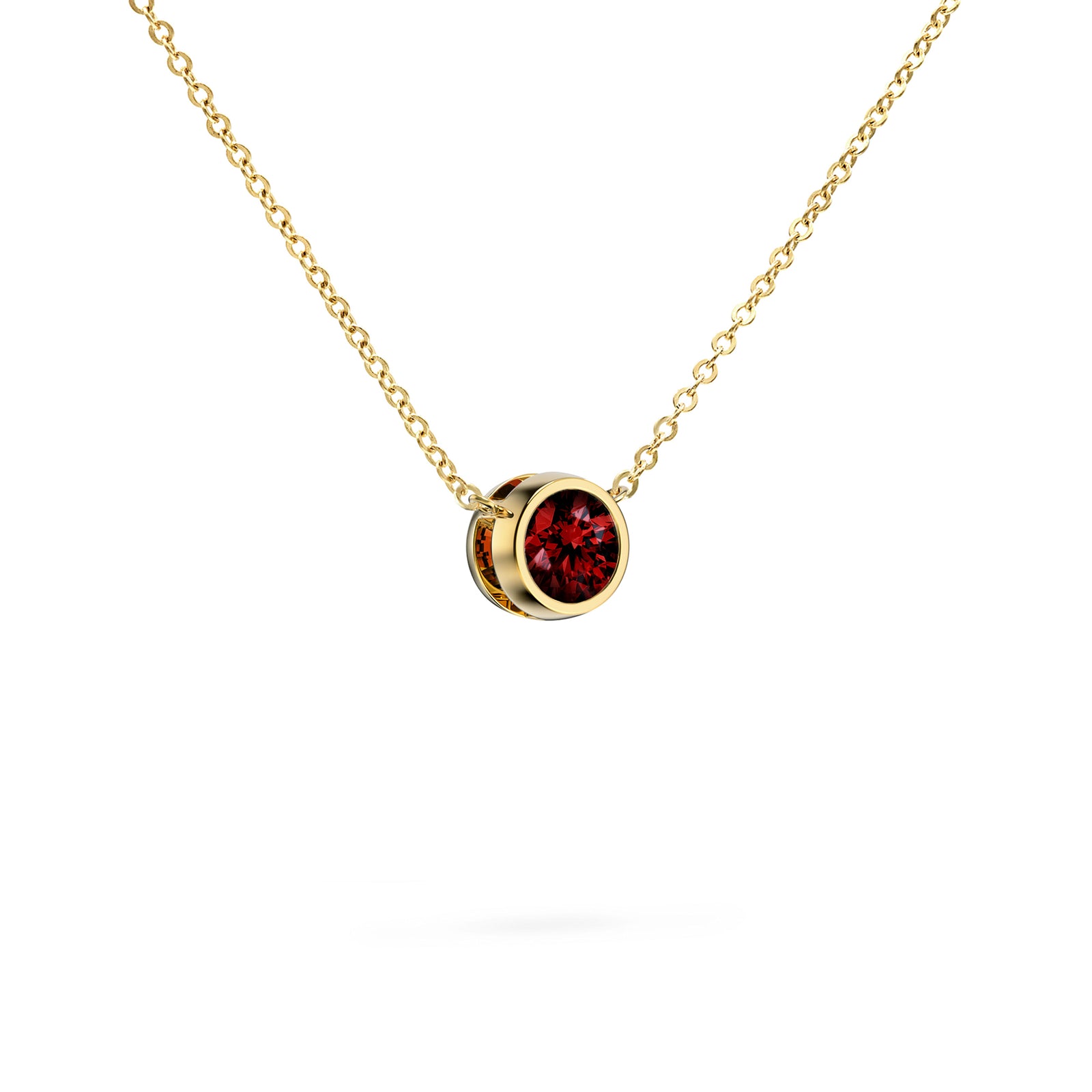 Jamestown Garnet Solitaire Necklace in 14k Gold (January)