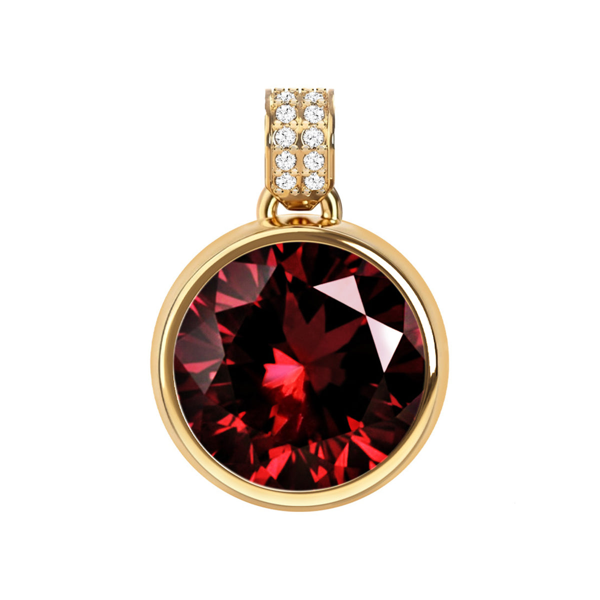 Jamestown Garnet Pendant with Diamond Bail in 14k Gold (January)