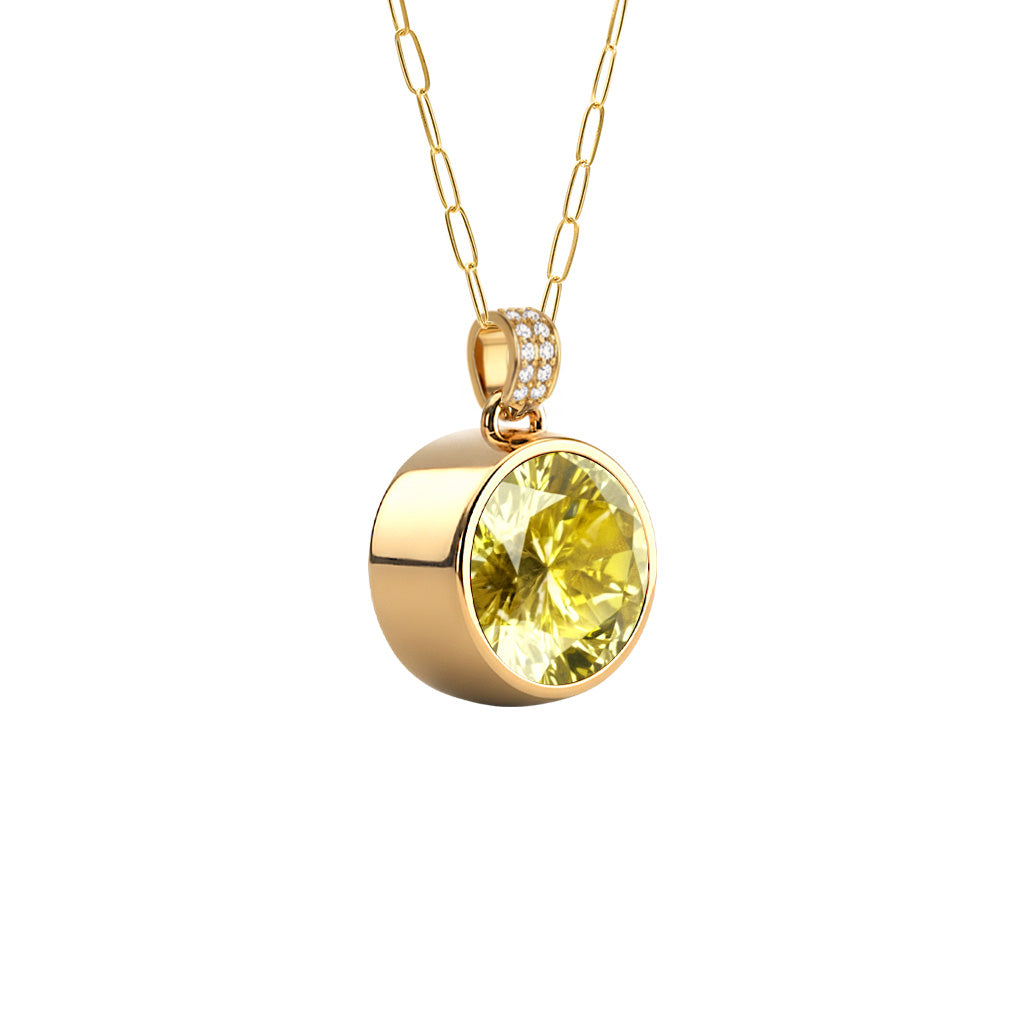 Jamestown Lemon Verbena Quartz Pendant with Diamond Bail in 14k Gold (August)