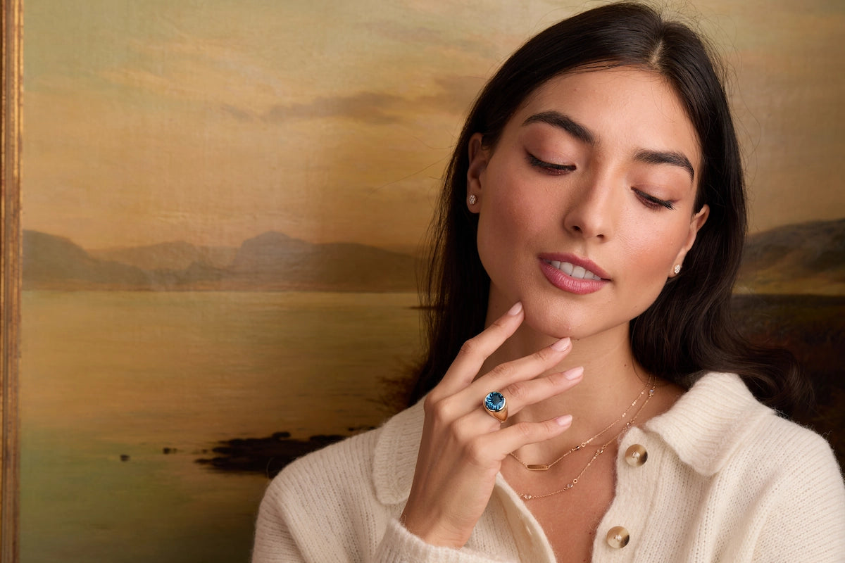 Jamestown Atlantic Blue Topaz Ring in 14k Gold (December)