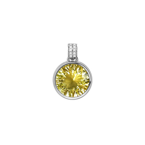 Jamestown Lemon Verbena Quartz Pendant with Diamond Bail in 14k Gold (August) - White Gold