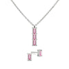Providence 3 Pink Sapphire pendant and stud earrings set with petite baguette stones set in 14k white gold