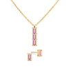 Providence 3 Pink Sapphire pendant and stud earrings set with petite baguette stones set in 14k yellow gold - front view