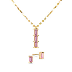 Providence 3 Pink Sapphire Pendant and Stud Earrings Set in 14k Gold (October)