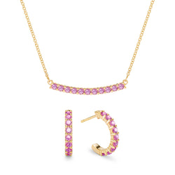 Rosecliff Pink Sapphire Necklace and Earrings Set in 14k Gold (October)
