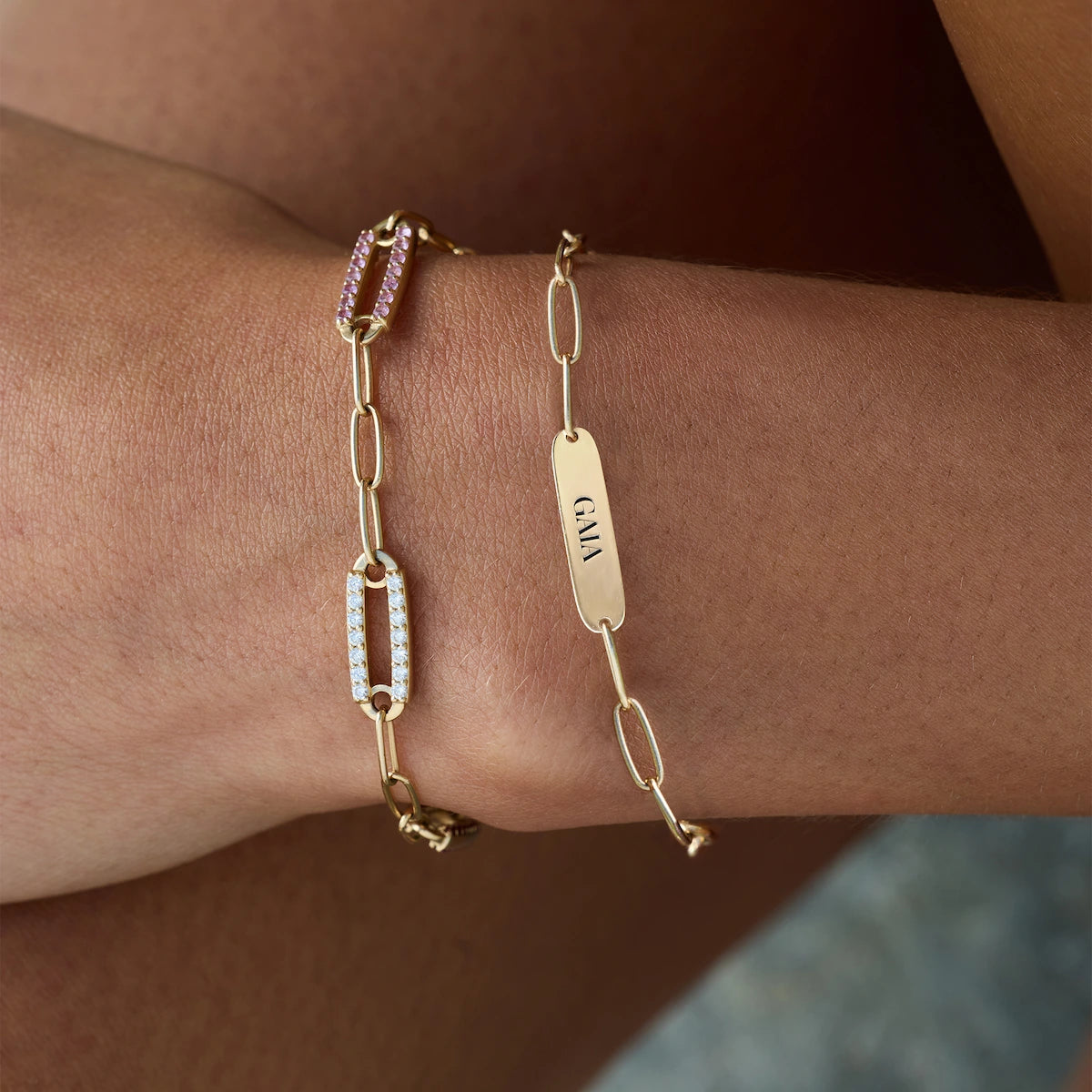 Large 3 Nameplate Bracelet on Adelaide in 14k Gold