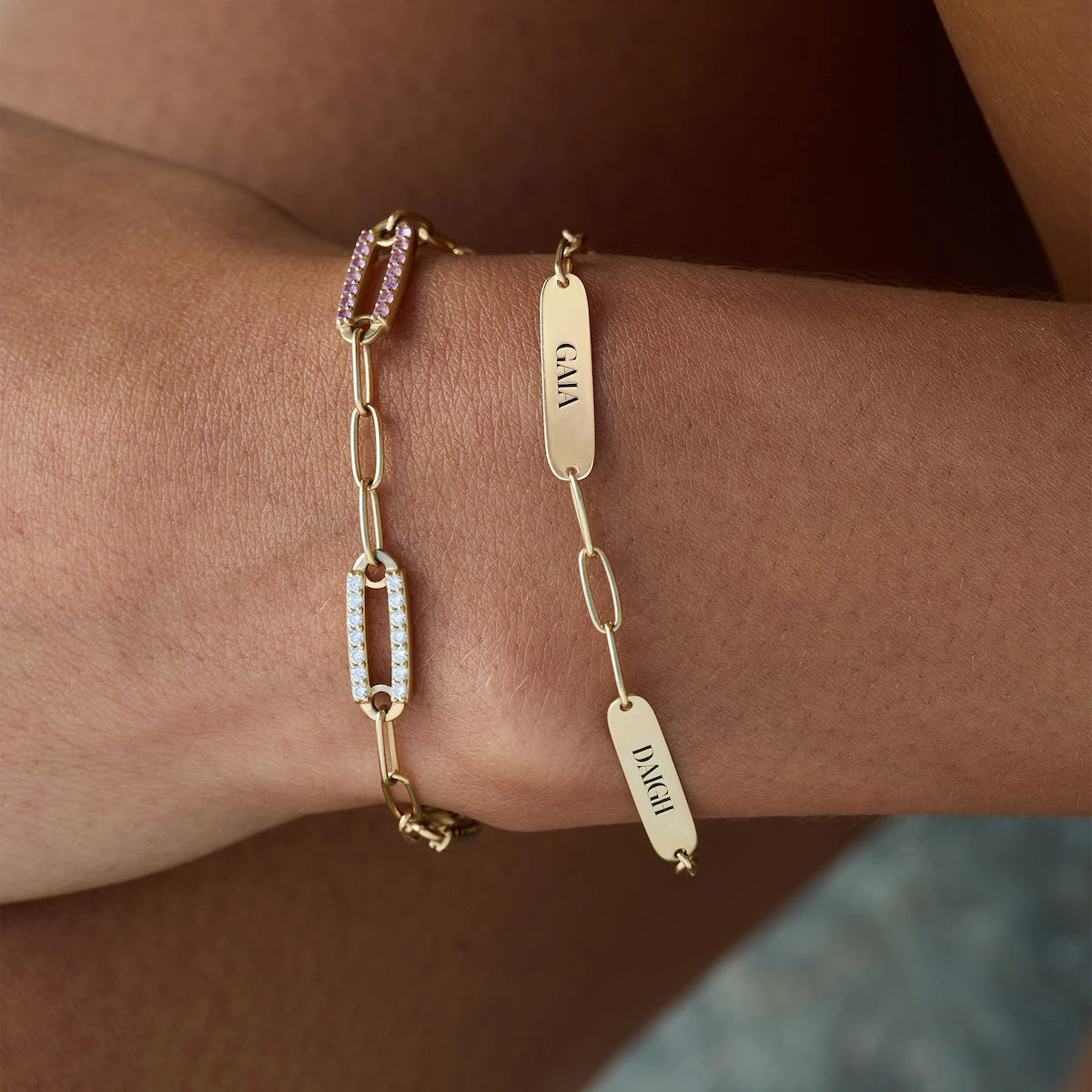 Large 2 Nameplate Bracelet on Adelaide in 14k Gold