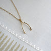 Large White Topaz Wishbone Pendant in Solid 14k Gold (April)