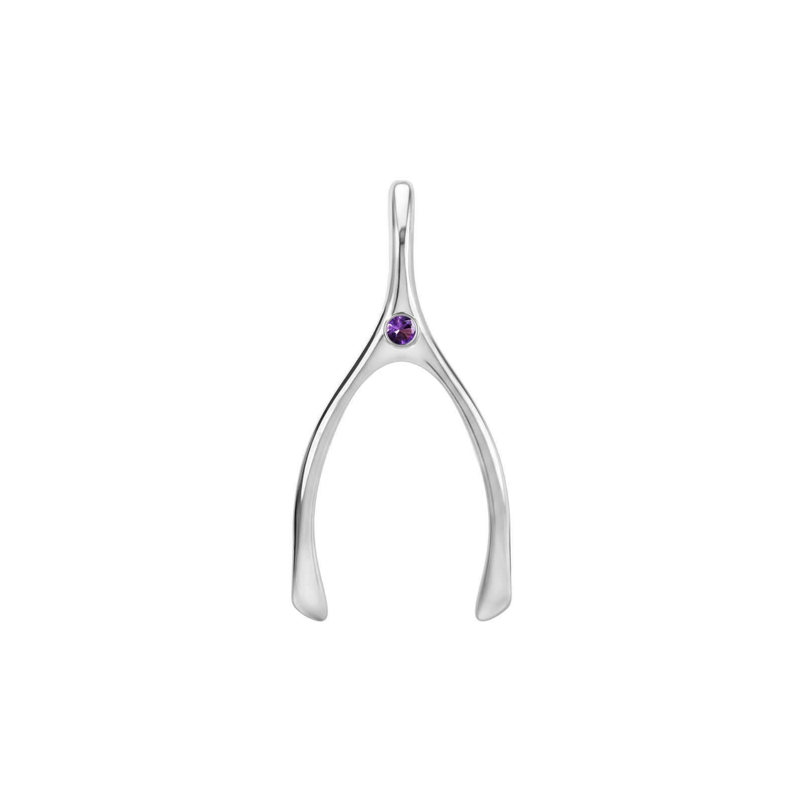 Large Amethyst Wishbone Pendant in Solid 14k Gold (February)