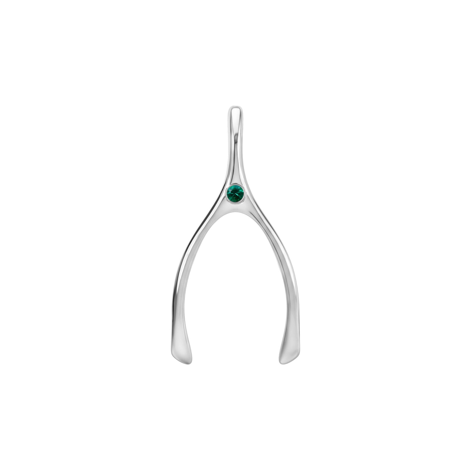 Large Emerald Wishbone Pendant in Solid 14k Gold (May)