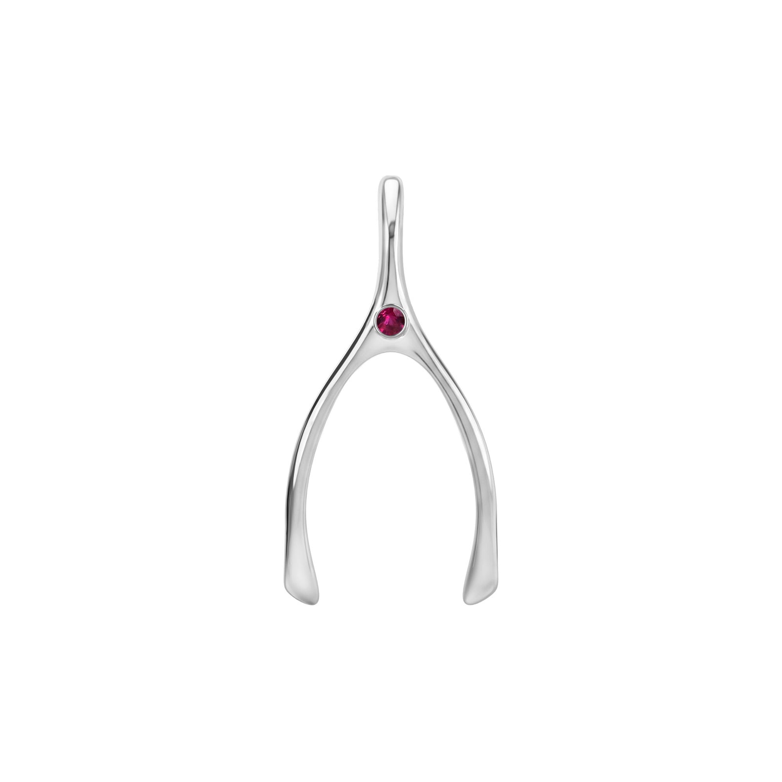 Large Ruby Wishbone Pendant in Solid 14k Gold (July)