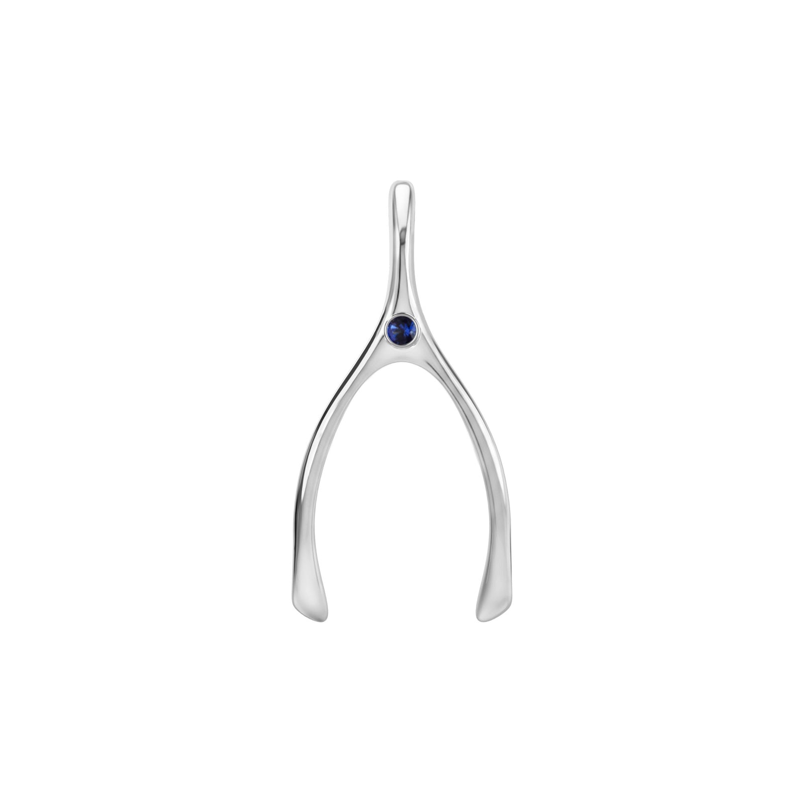 Large Sapphire Wishbone Pendant in Solid 14k Gold (September)