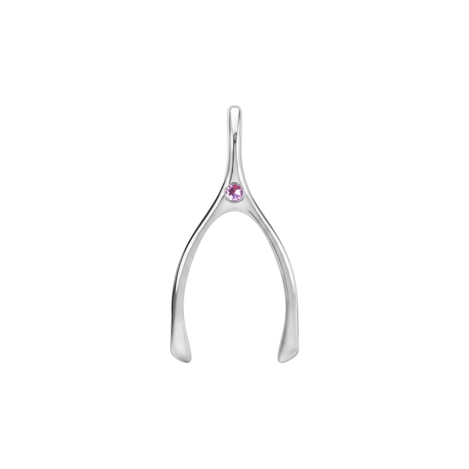 Large Pink Sapphire Wishbone Pendant in Solid 14k Gold (October)