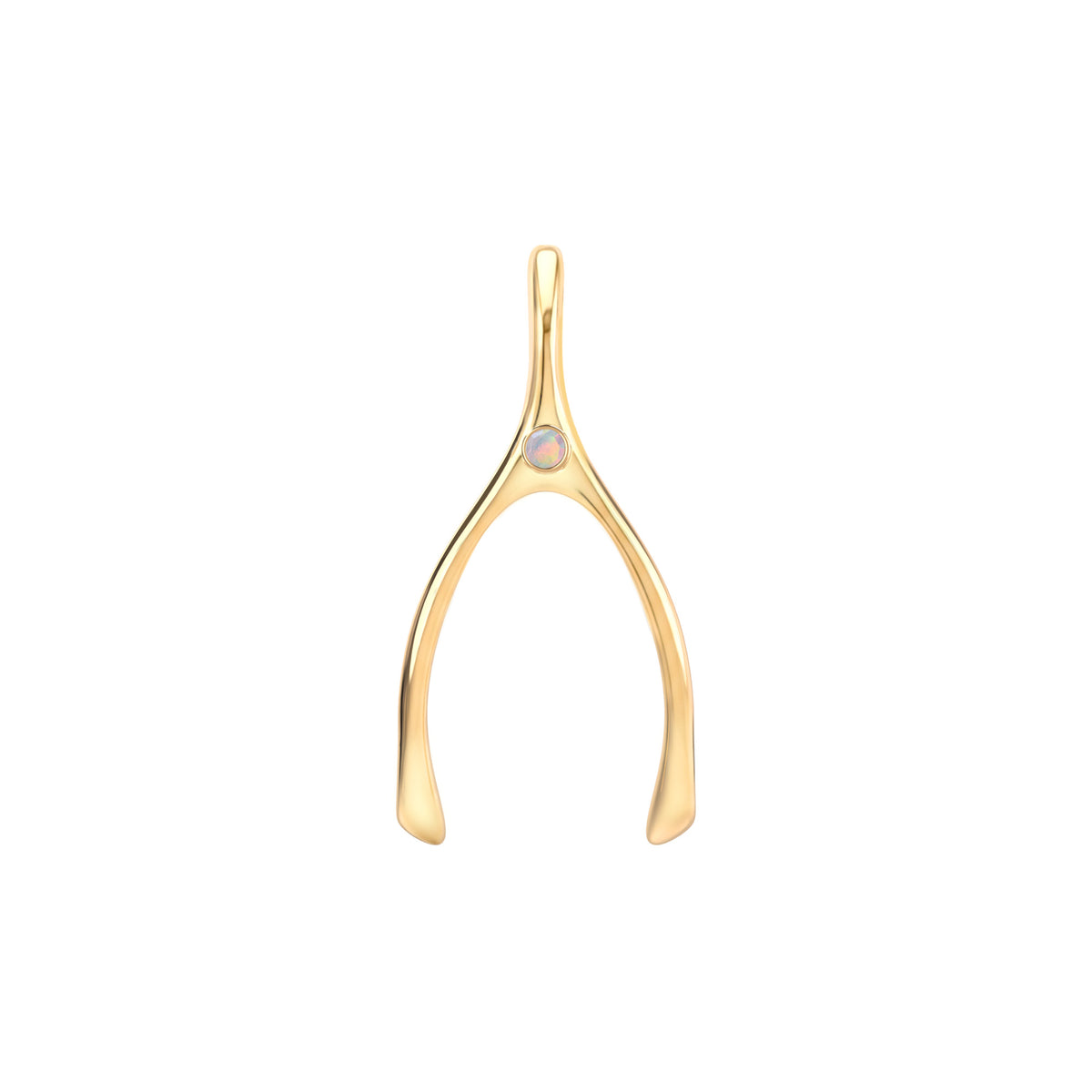 Large Opal Wishbone Pendant in Solid 14k Gold (October)
