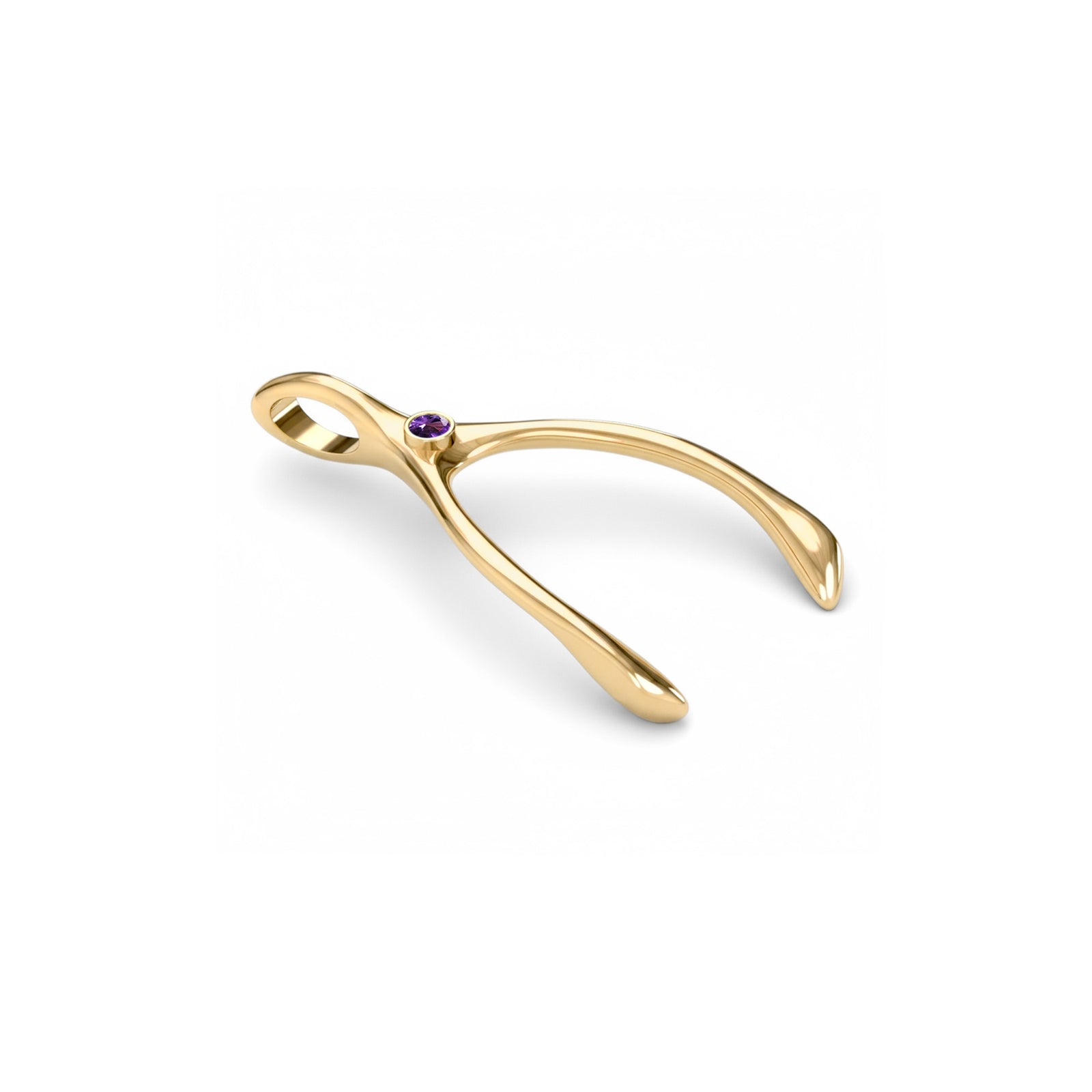 Large Amethyst Wishbone Pendant in Solid 14k Gold (February)