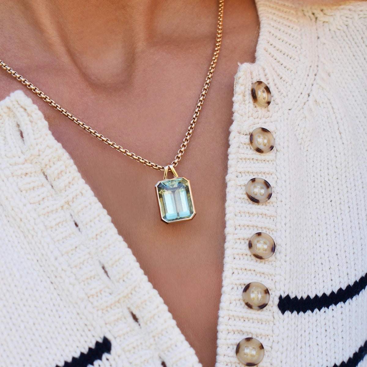 Large Warren Green Amethyst Pendant in 14k Gold (February)