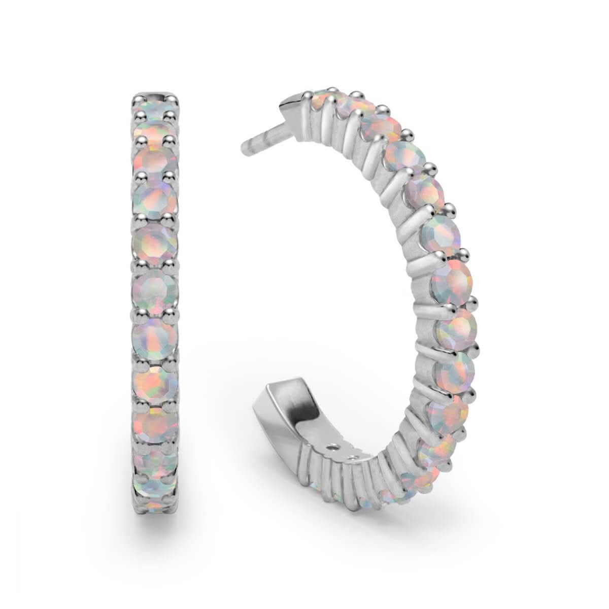 The Vault: Rosecliff Opal Hoop Earrings, White Gold