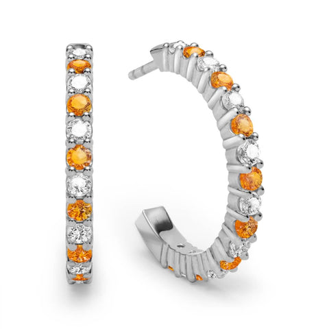 Rosecliff Diamond & Citrine Hoop Earrings in 14k Gold (November) - White Gold