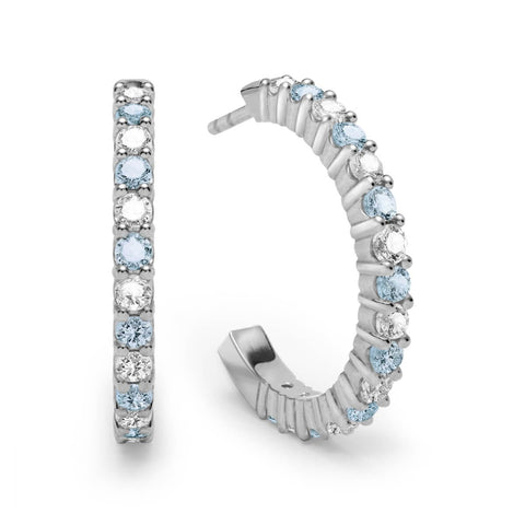 Rosecliff Diamond & Nantucket Blue Topaz Hoop Earrings in 14k Gold (December) - White Gold