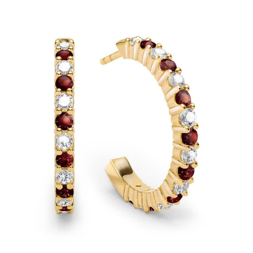 Rosecliff Diamond & Garnet Hoop Earrings in 14k Gold (January)