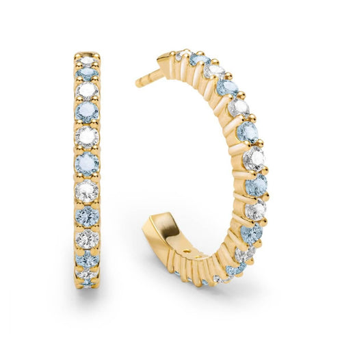 Rosecliff Diamond & Nantucket Blue Topaz Hoop Earrings in 14k Gold (December)