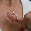 Large Wishbone Birthstone Pendant in 14K Gold