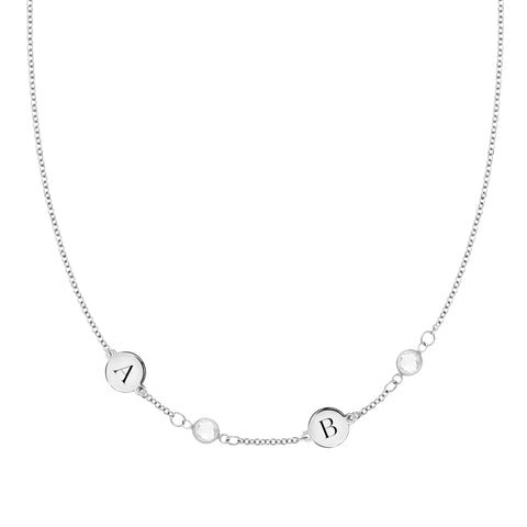 2 Letter & 2 Petite Birthstone Necklace in 14k Gold (Single Spacing) - White Gold