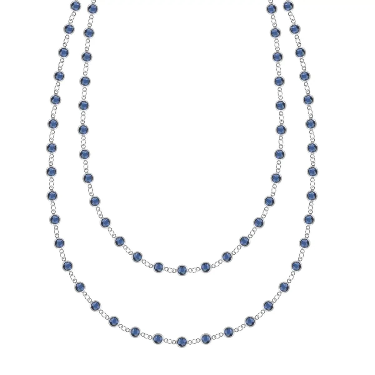 Newport Wrap necklace featuring 4 mm briolette cut sapphires bezel set in 14k white gold