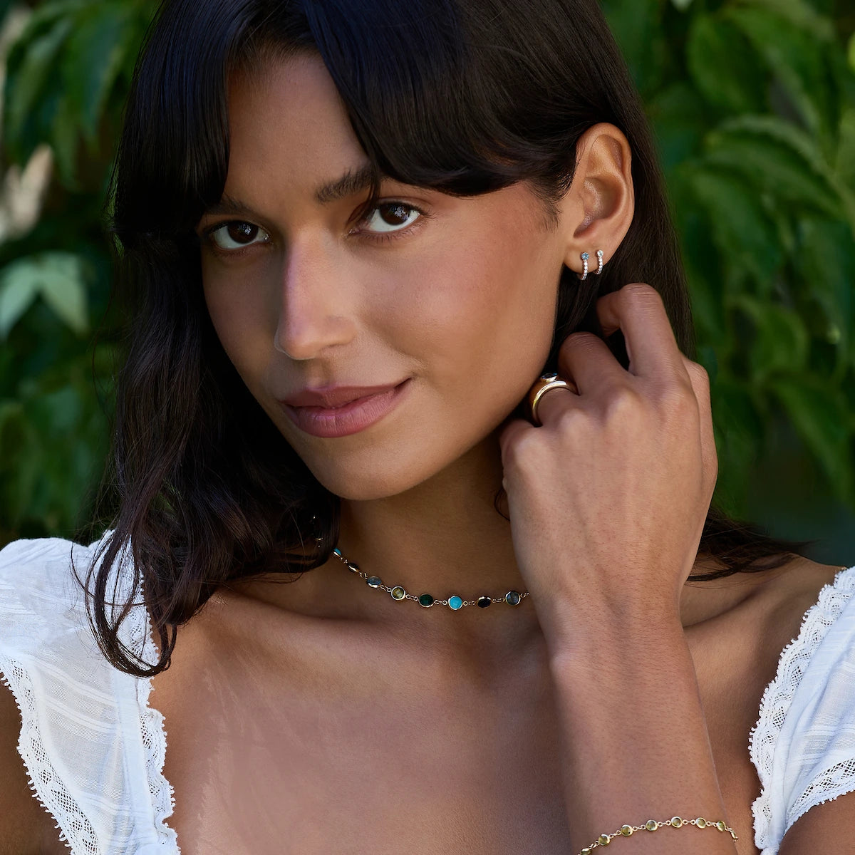 Nantucket Blue Topaz Huggie Hoops with Diamonds in 14k Gold (December)