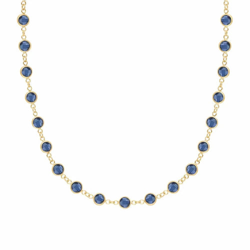 Newport necklace featuring nineteen 4 mm briolette cut sapphire bezel set in 14k yellow gold - front view
