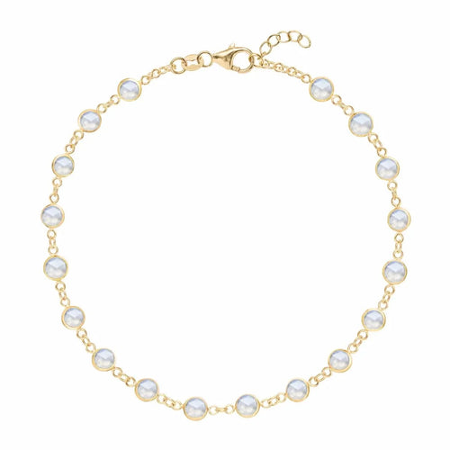 Newport 14k yellow gold bracelet featuring eighteen 4 mm briolette cut bezel set moonstones - front view