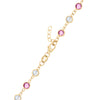 14k yellow gold 1.17 mm cable chain with a lobster claw clasp and alternating 4 mm pink sapphires and moonstones