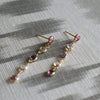 Pair of De-Lovely Newport multicolored earrings each featuring five 4 mm alternating Pink Sapphires, Moonstones and Amethysts.