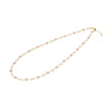Pink Awareness Newport necklace featuring 42 alternating 4 mm pink sapphires & moonstones bezel set in 14k yellow gold