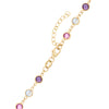 14k yellow gold 1.17 mm cable chain with a lobster claw clasp and alternating 4 mm pink sapphires, moonstones and amethysts