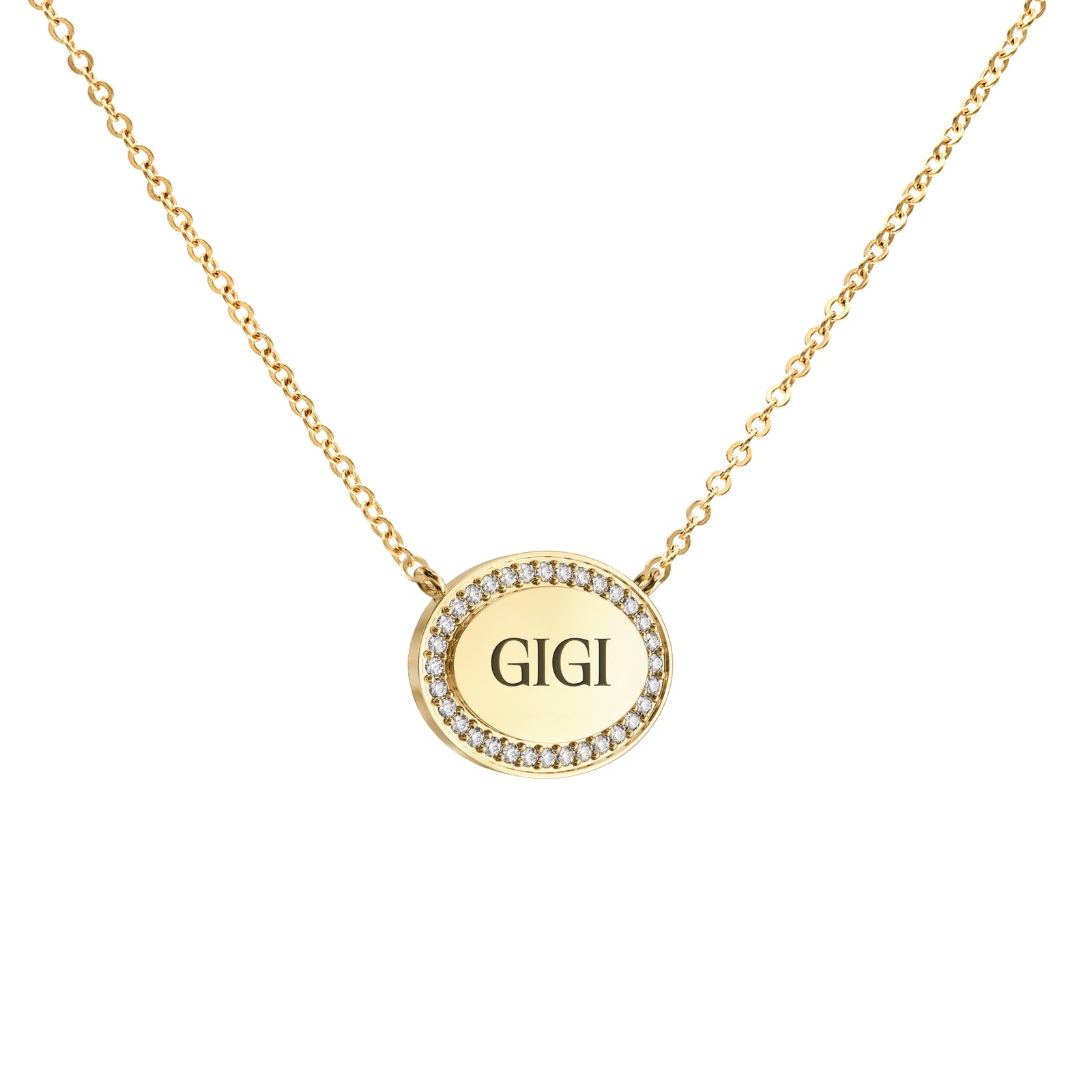Gigi Pavé Oval Necklace in 14k Gold