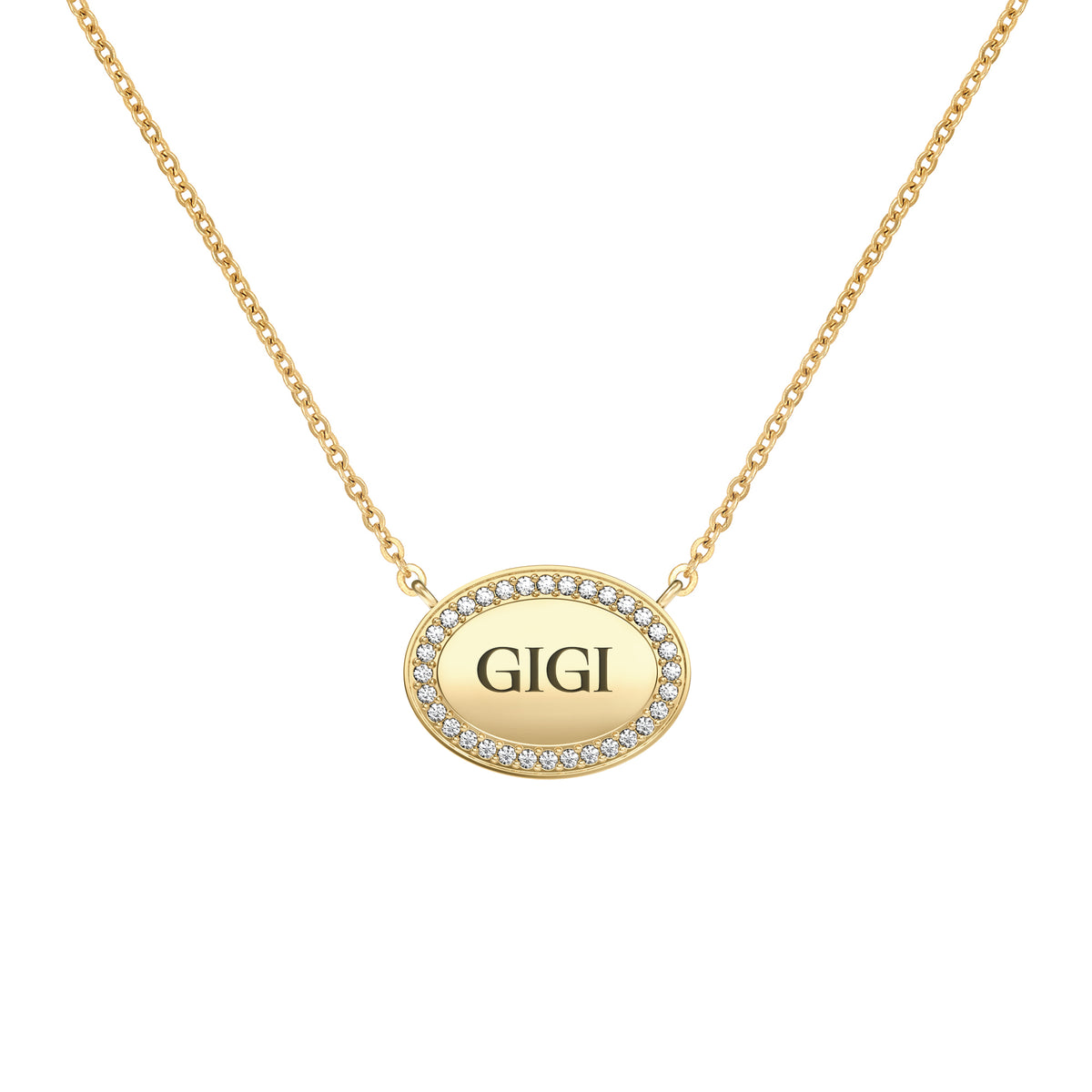Gigi Pavé Oval Necklace in 14k Gold