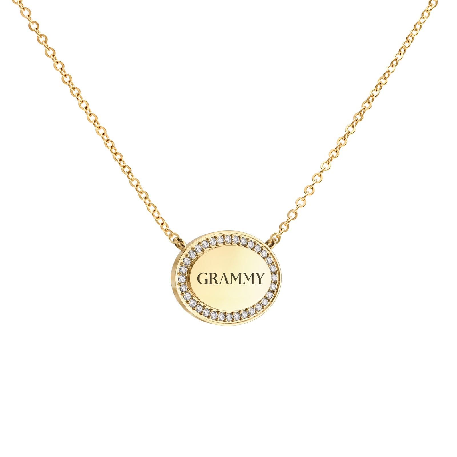 Grammy Pavé Oval Necklace in 14k Gold