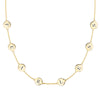 14k yellow gold cable chain necklace featuring eight 1/4” flat engraved letter discs, spelling Fearless - front view