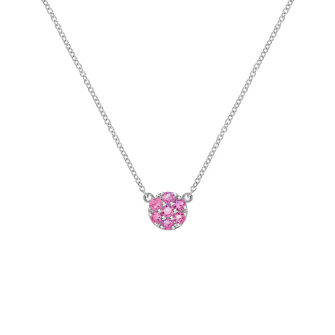 Rosecliff Pink Sapphire Mini Necklace in Solid 14k Gold (October) - White Gold