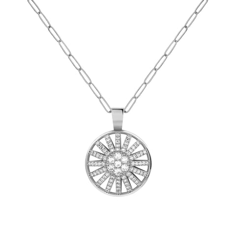 Palmer Diamond Dome Pendant with Adelaide Mini Chain in Solid 14k Gold - White Gold